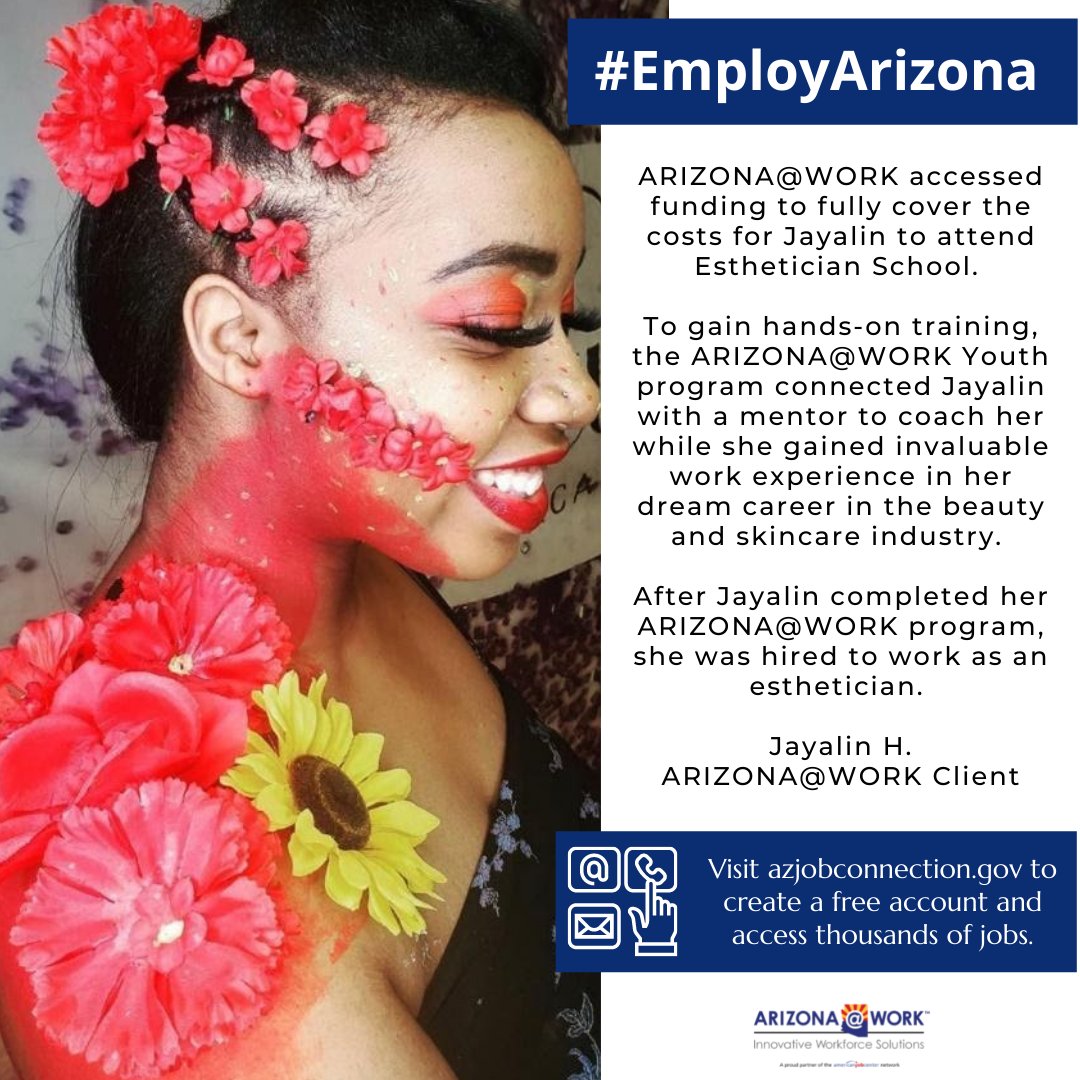 ARIZONAatWORK's tweet photo. ARIZONA@WORK can help job seekers with barriers obtain the training they need to become skilled in their desired field of work. Contact ARIZONA@WORK today for no-cost employment assistance to help you build the career of your dreams. https://t.co/ijCWr8Xupp #EmployArizona https://t.co/3P4jOH8Z4N