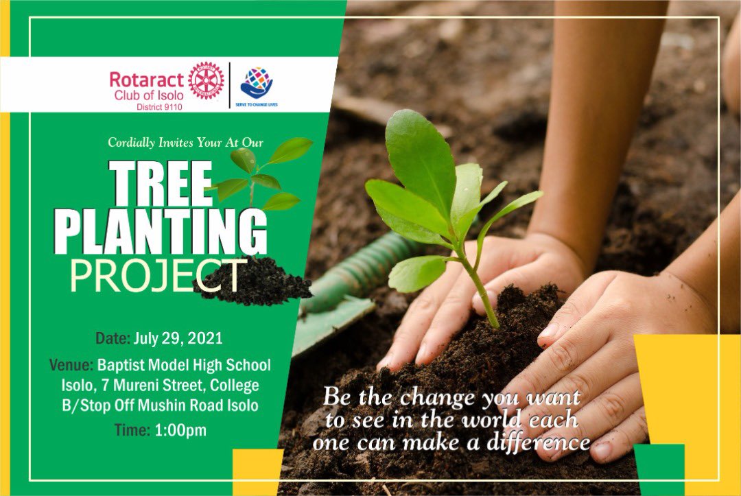 racisolo69's tweet photo. The Rotaract club of isolo (I-Solo) District 9110, Nigeria wishes to invite the Humanitarian enterprise to this month's tree 🍃 planting exercise.
  
Schedule for 🔜
🗓️ Date: THURSDAY, 29th JULY, 2021
📧 Venue: BAPTIST MODEL HIGH SCHOOL
⏰ Time: 1:00pm https://t.co/3UVyyO83MC