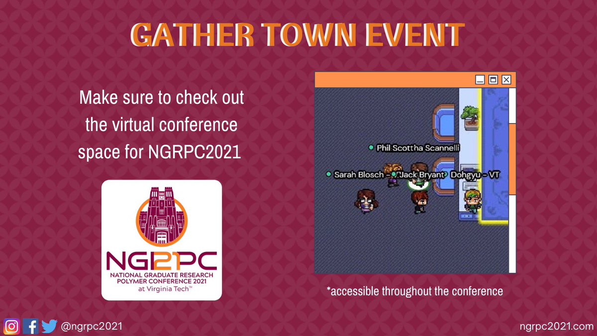ngrpc2021's tweet image. Check out the virtual conference space for NGRPC2021! Make sure to explore all of the rooms and network with fellow participants! 

Access it through the Gather Town link on the conference platform 
#ngrpc2021