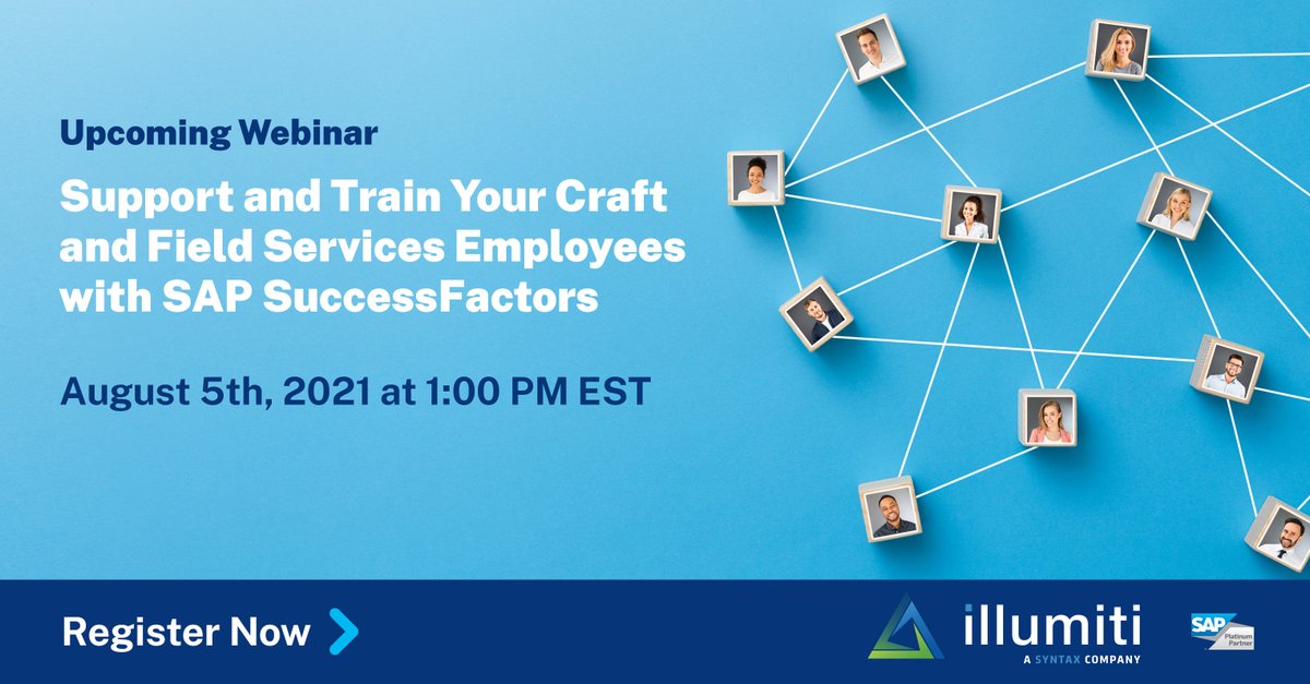 Mark your calendars and join <a href="/Illumiti/">Illumiti SAP Partner</a>'s Rebecca Murray on Aug. 5 at 1:00 PM ET as she takes a deep dive into how best to support and train your craft and field service employees with <a href="/SAP/">SAP</a> @SuccessFactors. Register today.
hubs.ly/H0T4XP40 #Syntax #Illumiti #SAP