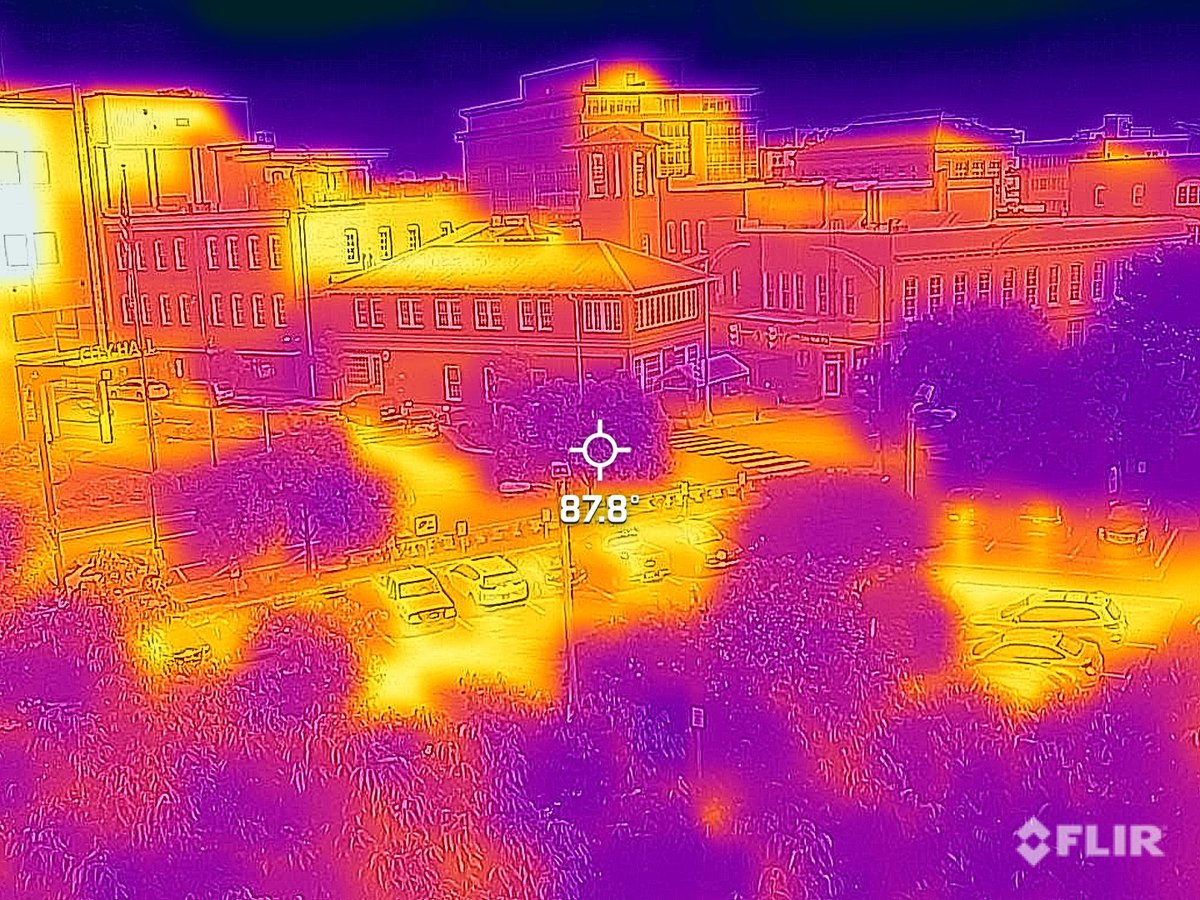 m_cawley_'s tweet photo. last Friday evening, @Urban_Artifact and @reidhaithcock went out to take photos of what heat looks and feels like in Downtown Durham. This one around City Hall really stuck out to me. #DurhamHeatMapping #ItsHotYall https://t.co/j7CFVxWD3I