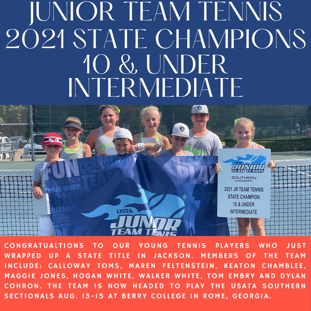 We want to congratulate our young local tennis players for their great achievement over the weekend! We wish them the best of luck in August at the USTA Southern Sectional in Rome, Ga. <a href="/OxfordMS_JTT/">Mississippi JTT - Oxford area</a>