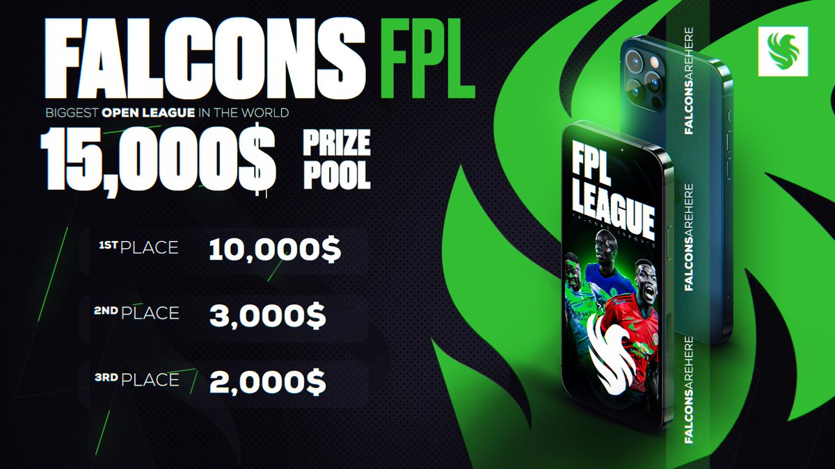 Team Falcons (@teamfalconsgg) on Twitter photo Biggest FPL open league in the world $15K
يسرنا أن نعلن عن أكبر دوري فانتسي مفتوح بجوائز تصل قيمتها إلى ١٥ الف دولار
To enter
Retweet
Follow us <a href="/FalconsEsport/">Falcons Esports</a>
🔗:fantasy.premierleague.com/leagues/auto-j…
League code: vnmvup
#FalconsFPL
#FalconsAreHere Biggest FPL open league in the world $15K
يسرنا أن نعلن عن أكبر دوري فانتسي مفتوح بجوائز تصل قيمتها إلى ١٥ الف دولار
To enter
Retweet
Follow us <a href="/FalconsEsport/">Falcons Esports</a>
🔗:fantasy.premierleague.com/leagues/auto-j…
League code: vnmvup
#FalconsFPL
#FalconsAreHere