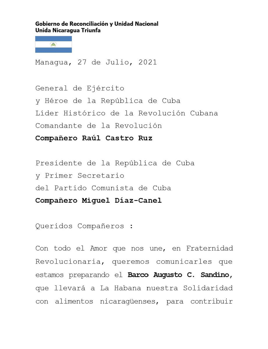 M0R1TA_'s tweet photo. #Nicaragua || nuestro comandante Daniel y la Cra Rosario envían msj al pueblo hermano de la República de #Cuba 

En apoyo y solidaridad ante los gestos de injerencia de la @OEA_oficial 
Luchamos contra el yankee enemigo de la humanidad!
@DeZurdaTeam https://t.co/CjXdJDXYOp