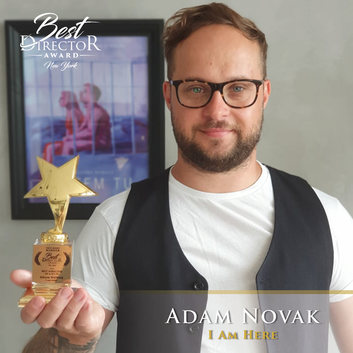 BestDirectorAwd's tweet photo. 🌟 Congratulations to Adam Nowak on winning the Gold Award in the category 'Best Director of a Sci-Fi' for the short film 'I Am Here'! 🏆 https://t.co/WmfCso6qRR