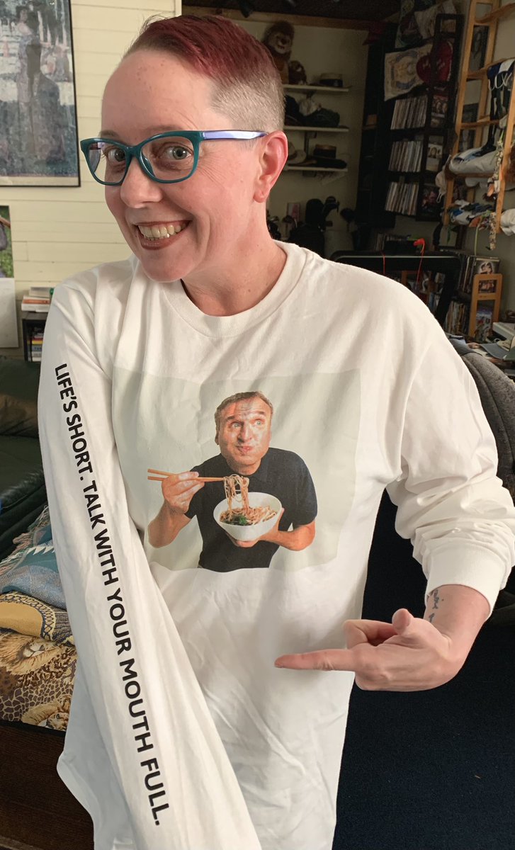 MonikaSudakov's tweet photo. What awesome human sent me this amazing @PhilRosenthal swag? I LOVE it! “Life’s short. Talk with your mouth full.” Love me some #philrosenthal #somebodyfeedphil #groupie #philfanclub https://t.co/GFCn54T82x