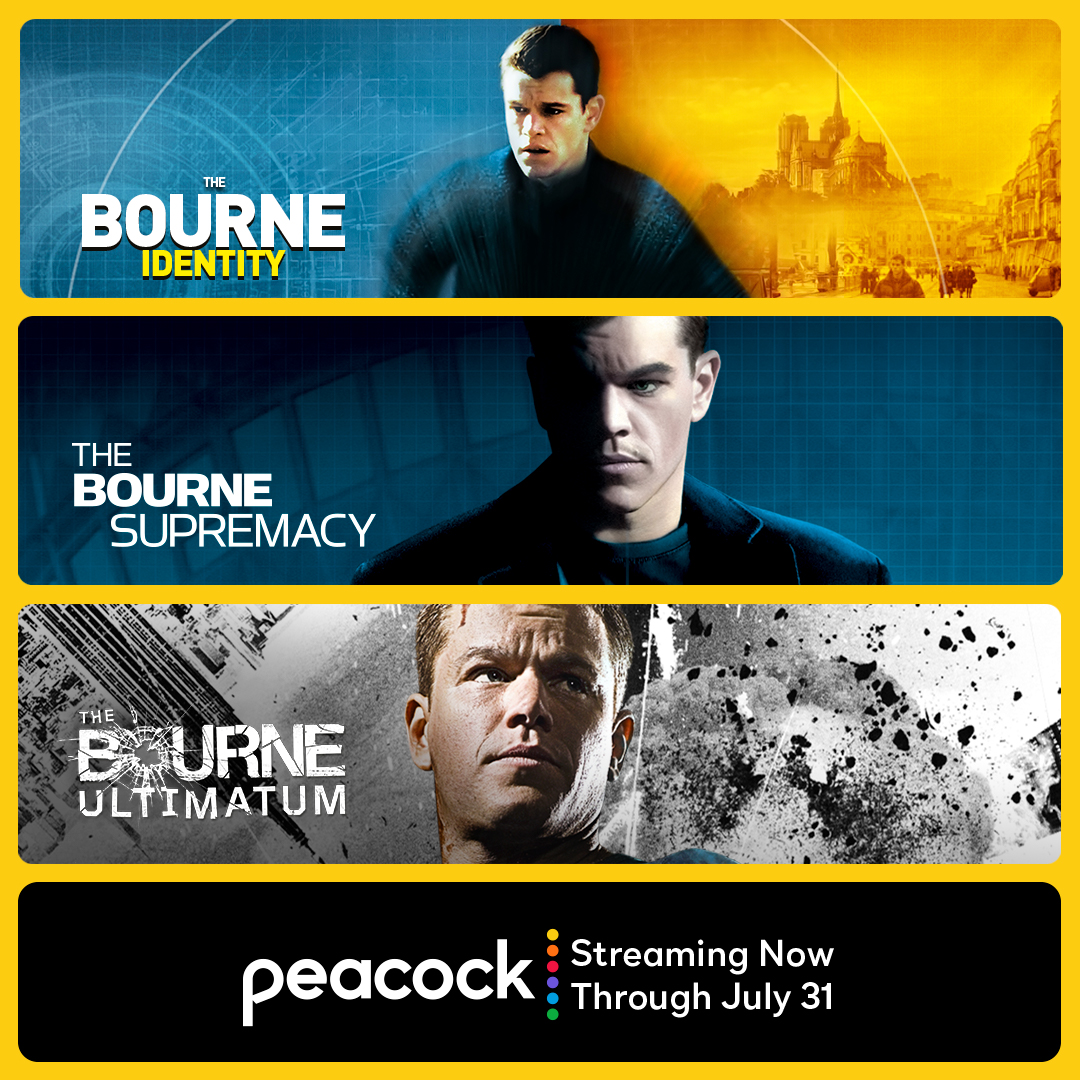 Stream every car chase, fist fight, and unforgettable moment from the Bourne Trilogy. Watch on @PeacockTV now through July 31. 
pck.tv/3eQiUGP
