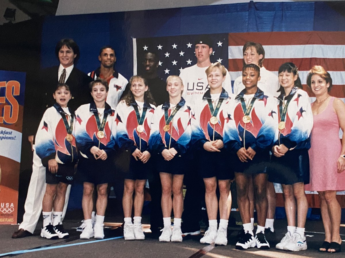Banfibill's tweet photo. Throw back to ‘96 Atlanta Olympics @wheaties launch at Merchandise Mart. @Caitlyn_Jenner @marylouretton @amyvandyken @DanOBrien @MJGold @TomDolanSS @shannonmiller96 @Dmoceanu @dominiquedawes @kerristrug96 @AmandaKBorden @JPACSports and Amy Chow https://t.co/iho04APYS3