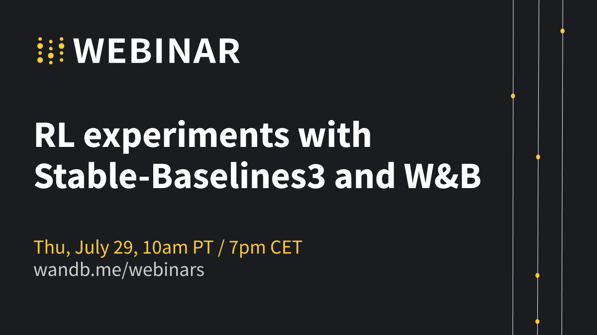 Weights & Biases (@weights_biases) on Twitter photo Registration is still open for tomorrow:
📍wandb.me/webinar-regist…
In this webinar, our host Costa <a href="/vwxyzjn/">Costa Huang</a> will be joined by <a href="/araffin2/">Antonin Raffin</a>, owner of SB3 and Anssi, active contributor to SB3.
✨ Make sure to bring your questions for our guests! Registration is still open for tomorrow:
📍wandb.me/webinar-regist…
In this webinar, our host Costa <a href="/vwxyzjn/">Costa Huang</a> will be joined by <a href="/araffin2/">Antonin Raffin</a>, owner of SB3 and Anssi, active contributor to SB3.
✨ Make sure to bring your questions for our guests!