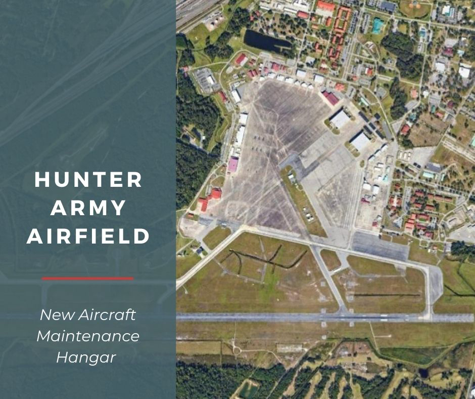 Poettker's tweet photo. Our federal and defense team is excited to partner once again with the U.S. Army Corps of Engineers Savannah District on a new Aircraft Maintenance Hangar, associated airfield pavement, and support facilities at Hunter Army Airfield in Georgia. https://t.co/DB9hbHmUxb