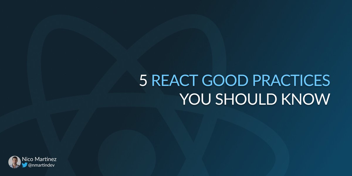 nmartindev's tweet image. Are you developing frontend web applications with React? ⚛️

Here are 5 good practices every React developer should know. 

🧵Thread👇

#React #javascript #100DaysOfCode #Frontend