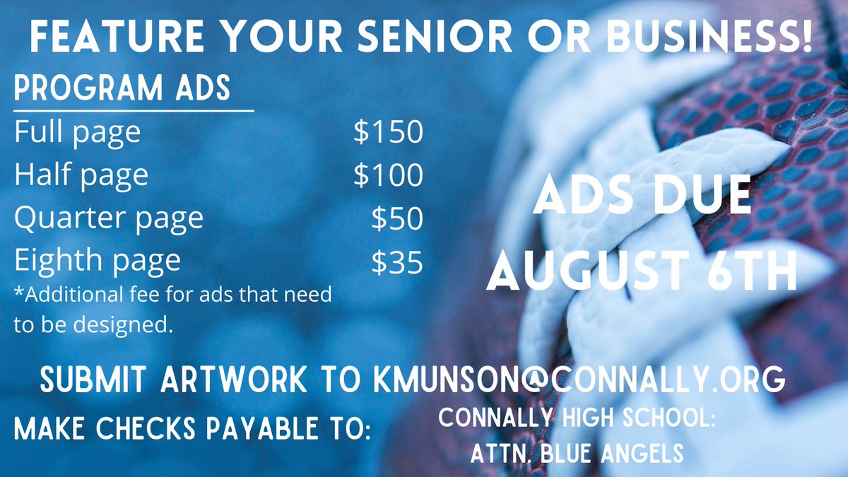 ChsAngels's tweet photo. It’s that time again! Get your ad in the 2021-2022 football program! As always, thank you for the support of our program! https://t.co/uTw9ppKWWX