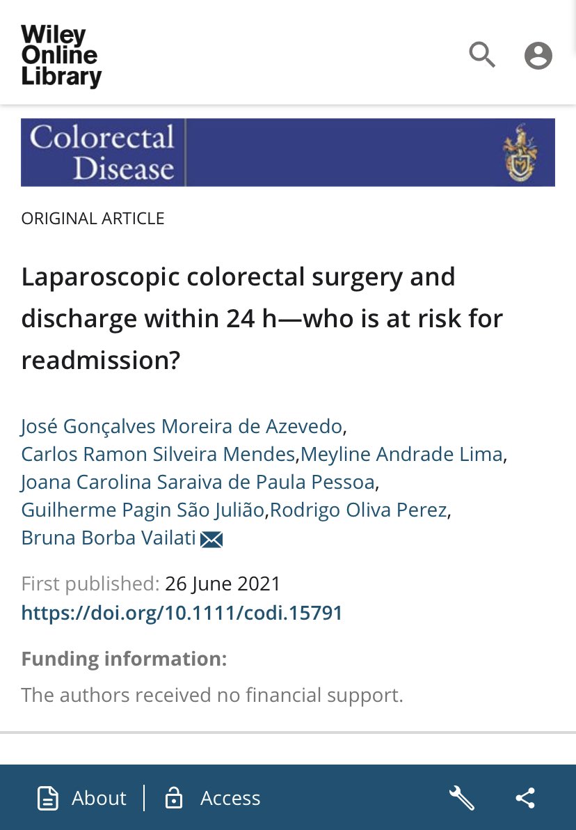 Early discharge. 24h after colectomy. <a href="/ColorectalDisC1/"><a href="/ColorectalDis/">Colorectal Disease</a>Center</a> @ColorectalDis <a href="/brunabvailati/">Bruna Vailati</a> <a href="/R_Perez_MD/">Rodrigo O Perez</a> <a href="/JoanaPessoa15/">JoanaPessoa</a> <a href="/meylinelima/">Meyline Lima</a> <a href="/escp_tweets/">European Society of Coloproctology</a> <a href="/YouESCP/">Young ESCP</a>