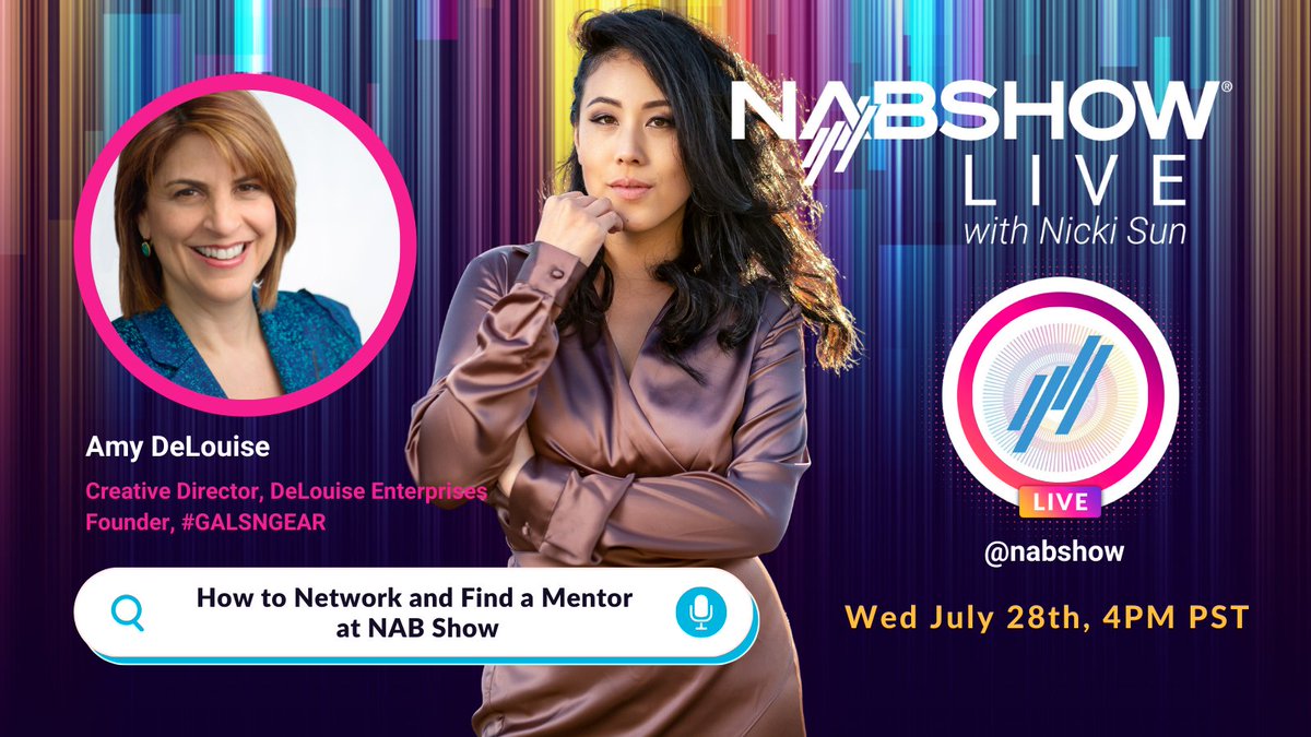 SO EXCITED to kick off 'NAB Show LIVE with Nicki Sun' with #GALSNGEAR founder @brandbuzz on @NABShow Instagram Live! Learning how to network & find a mentor is so crucial, and luckily Amy is an EXPERT! Join us WED JULY 28 @ 4PM PST & connect with other #NABShow attendees! 😉