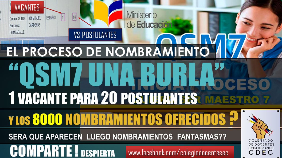 OESUEC's tweet photo. El proceso mas largo para muchos docentes q sufrieron el corte d su proceso d QSM d 1A5 tenían la esperanza que !POR FIN! culminar su proceso, se han topado con la novedad de q PARA 1 PLAZA HAY MAS DE 20 POSTULANTES @LassoGuillermo @ABorreroVega @Educacion_Ec
 @mariabrownp #QSM7 https://t.co/VKyA3wN7at