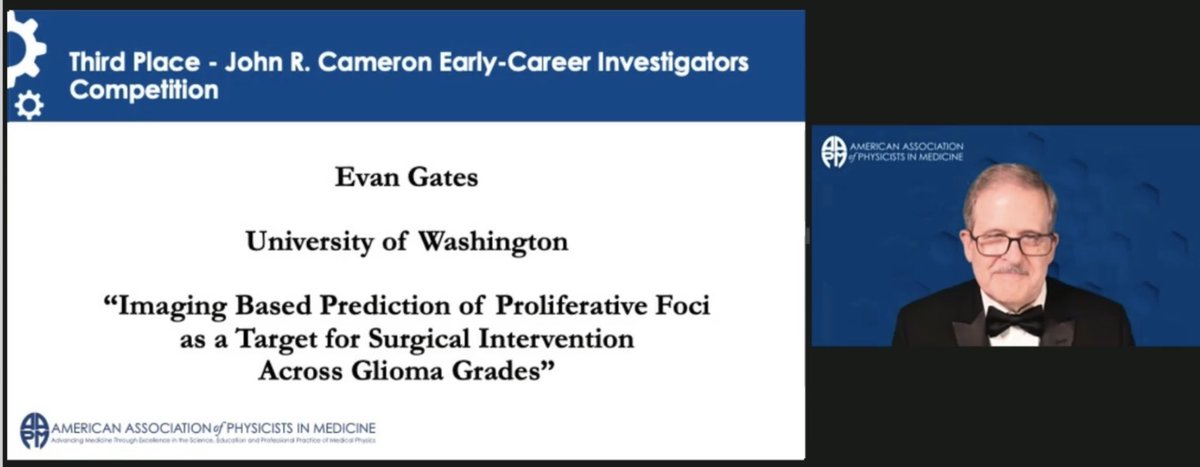 UW MedPhys Residency (@uwmedphysres) on Twitter photo Congratulations to our very own <a href="/EDHGates/">Evan Gates</a> on his award for the #AAPM2021 John R. Cameron Early-Career Investigators Competition! Dr. Evan Gates presented his PhD work on a method of imaging-based predictions to improve surgical interventions for gliomas. Well done! 👏🎉 Congratulations to our very own <a href="/EDHGates/">Evan Gates</a> on his award for the #AAPM2021 John R. Cameron Early-Career Investigators Competition! Dr. Evan Gates presented his PhD work on a method of imaging-based predictions to improve surgical interventions for gliomas. Well done! 👏🎉