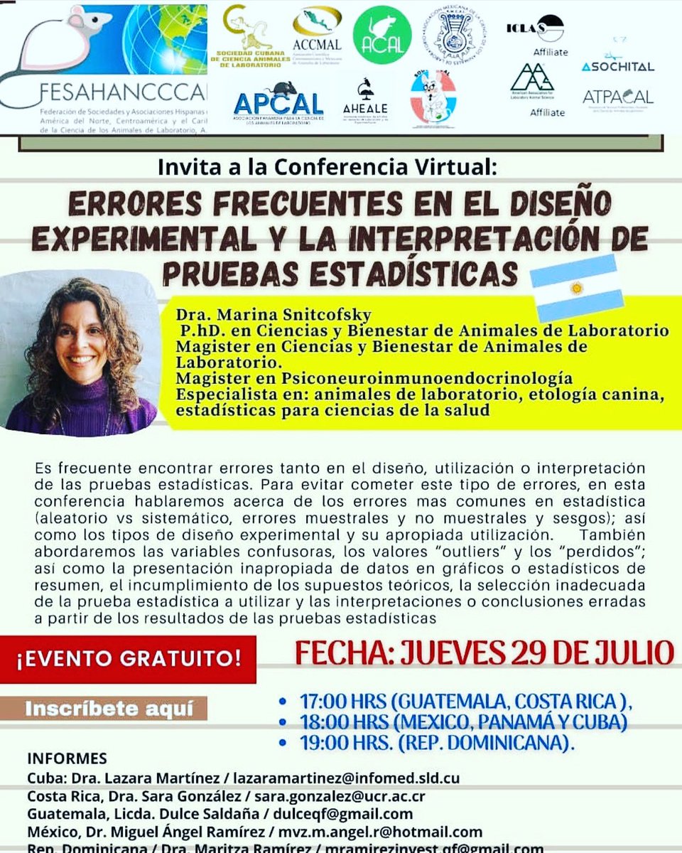 ICLAS_'s tweet photo. Este jueves aprendemos sobre errores frecuentes en diseño experimental, registrate en https://t.co/is0Q3cEpZf https://t.co/RTs8LCWEs1