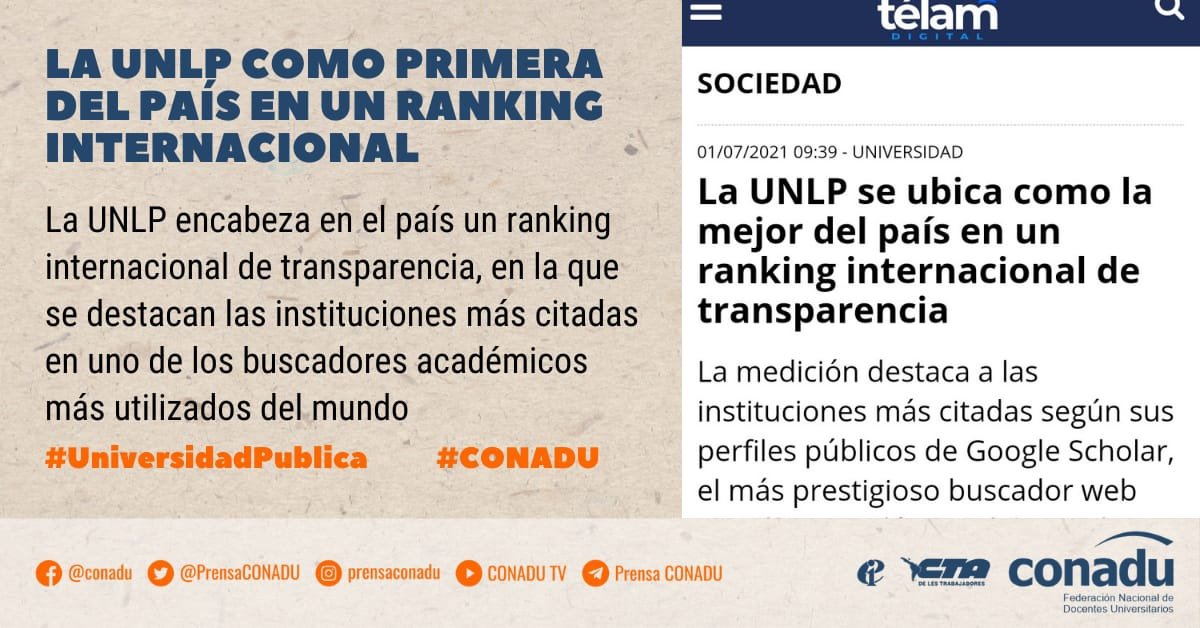 [Medios] <a href="/AgenciaTelam/">Agencia Télam</a> 

La <a href="/unlp/">UNLP</a>  se ubica primera del país en una ranking internacional

Nota completa: bit.ly/3eY43u7

#UniversidadPublica #CONADU #Covid_19 #Internacional #ATENCION