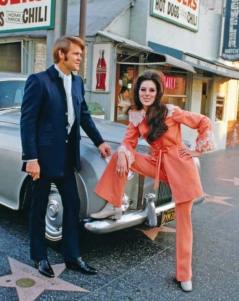Happy Birthday Bobbie Gentry, seen here with Glen Campbell in front of Nick\s Burgers on Vine. 