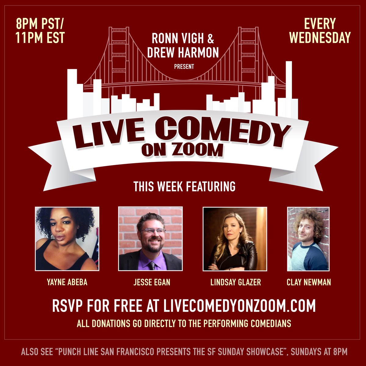 ComedyZoom's tweet image. We’re back, Wednesday July 28th 8pm pst! 

@yayneabeba @LindsayGlazer @jesseegancomedy &amp;amp; @TheClayNewman join us! And, you should too!