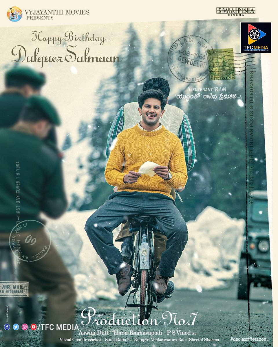 Our extraordinary man... Happy Birthday 'Lieutenant' RAM, DULQUER 

#LieutenantRam #DulquerSalman #HBDDulquerSalmaan #HanuRaghavapudi #SwapnaCinema #HappyBirthdayDulquerSalmaan #VaayaiMoodiPesavum #VyjayanthiFilms #HBDDQ #DQ #MollywoodSuperman #Superman #tfcmediapvtltd