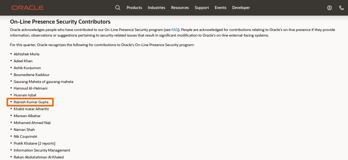 geekyrajnish's tweet image. I am glad to share that I've mentioned in Oracle's Critical Patch Updates - July 2021 Advisory (CPU) as an On-Line Presence Security Contributor
🏆 Security Contribution Hall of Fame 🏆 On @Oracle
🎭 Happy to Secure @Oracle 🎭
#infosec #oracle #security #halloffame