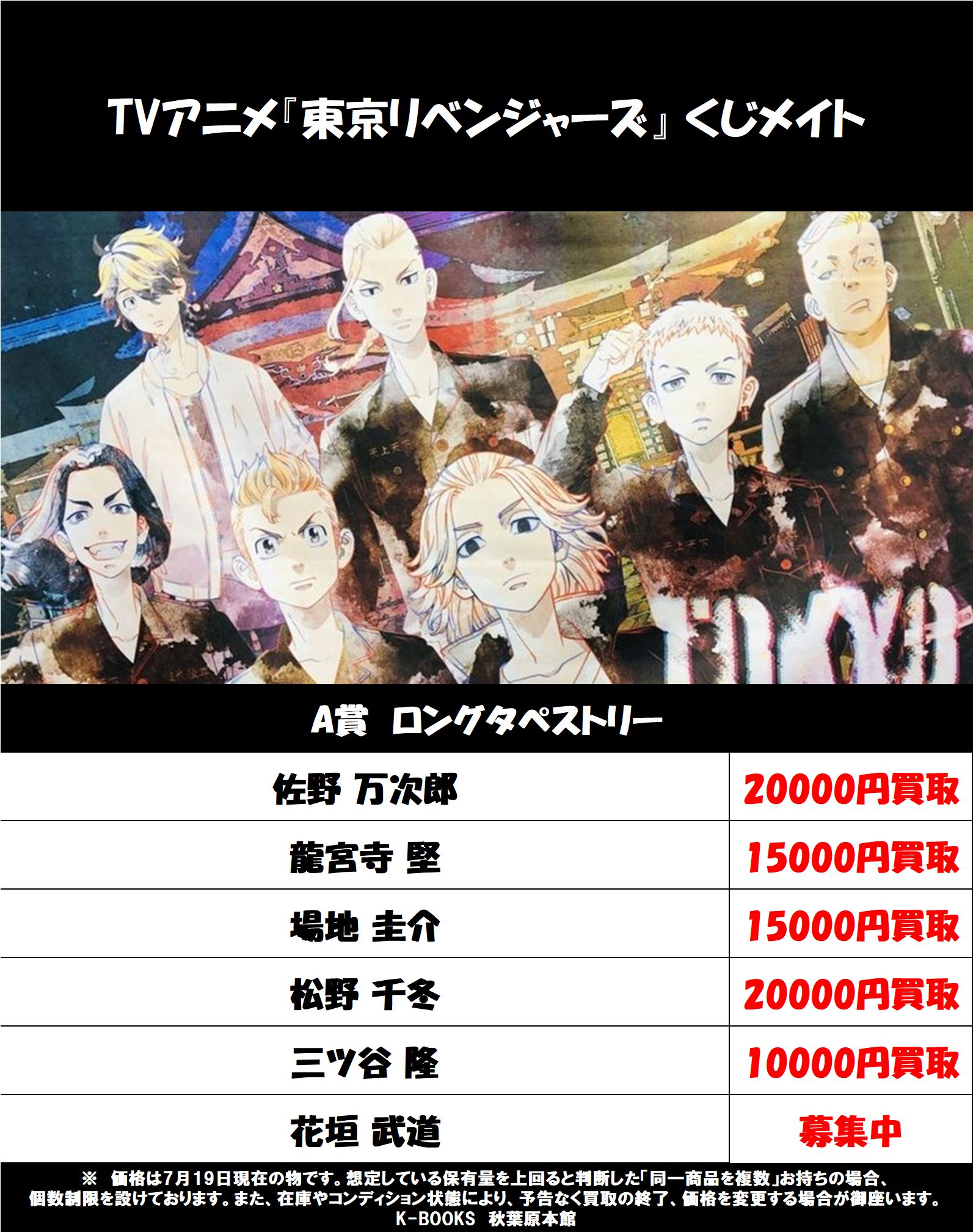 想像を超えての 東京リベンジャーズ くじメイト A賞 ロングタペストリー 龍宮寺堅 コミック アニメグッズ Ilqvrnvcdw