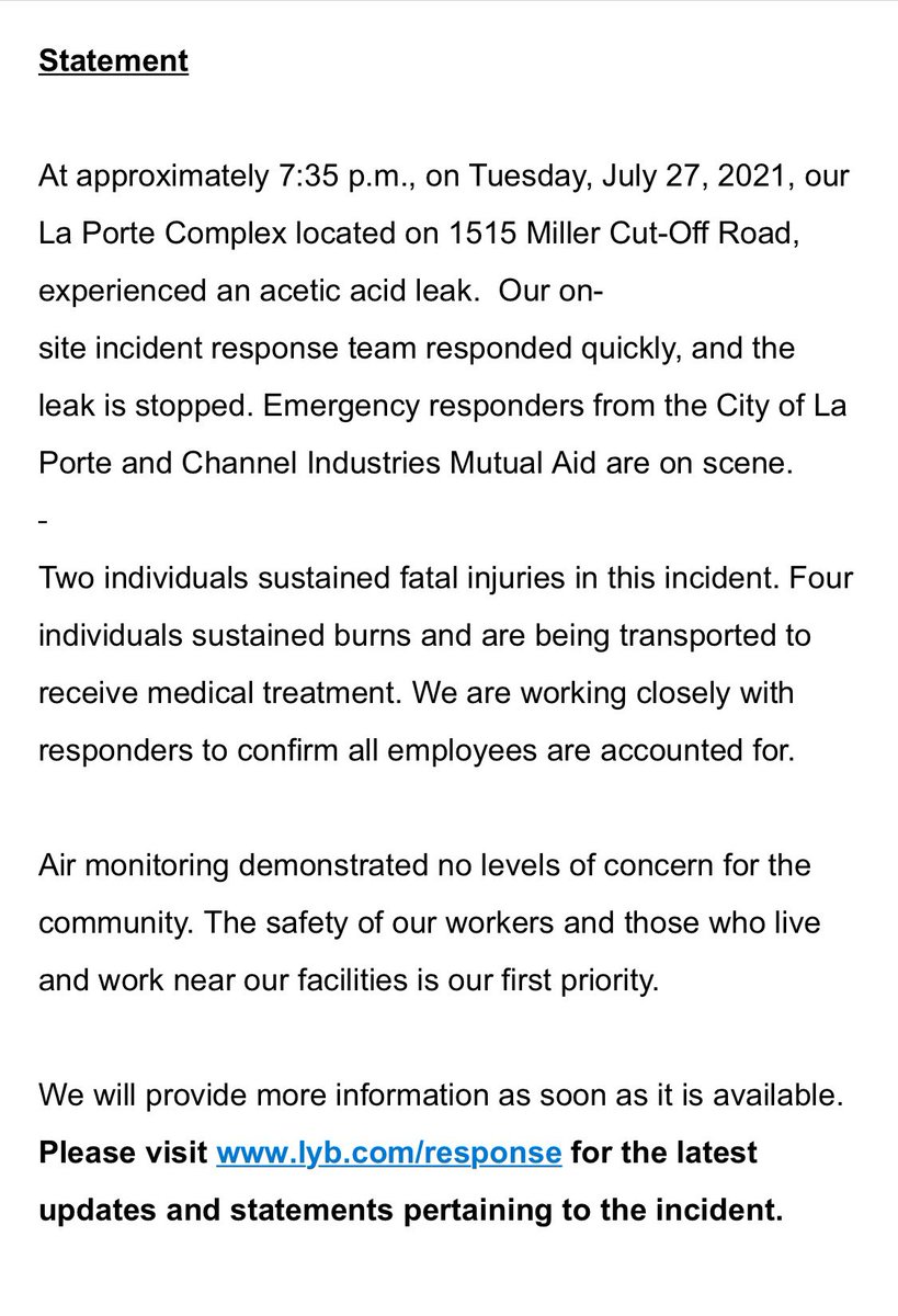 KPRC2Michael's tweet photo. Here’s the full statement from @LyondellBasell https://t.co/f4PjO5WkFq