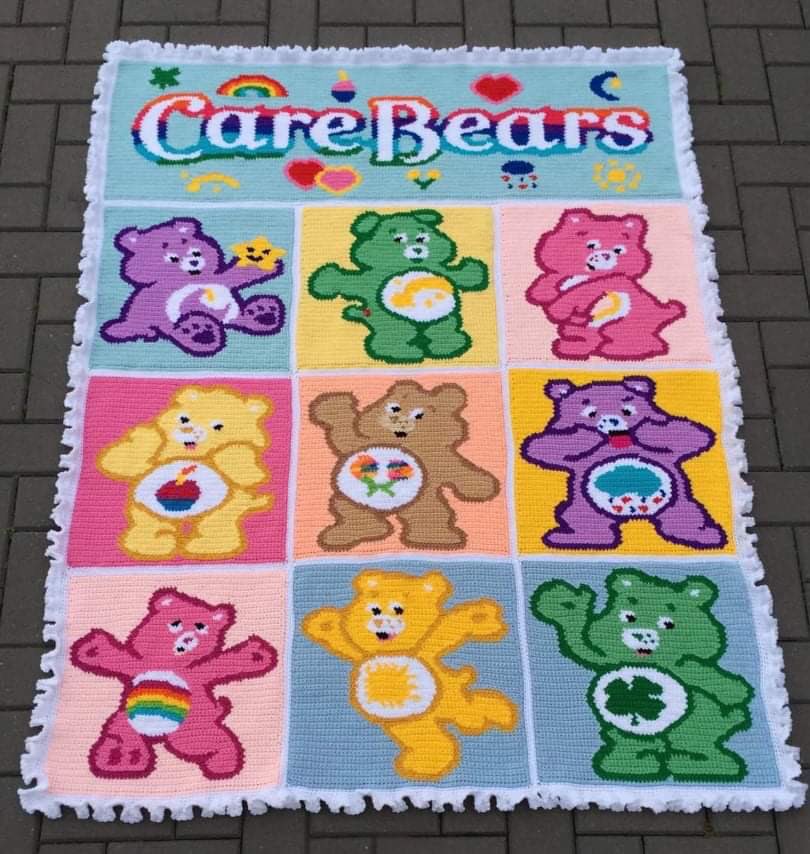 CglGraph's tweet image. Congratulations to our Lobby&apos;Spotlight Winner.  Kim Welcome will receive a $15.00 gift certificate towards any patterns in pixelated designs store. This care bears bundle was a Free Lobby CAL in 2020. Kim used a 5mm/H hook: Paintbox Simply aran yarn. crochetgraphlobby.com