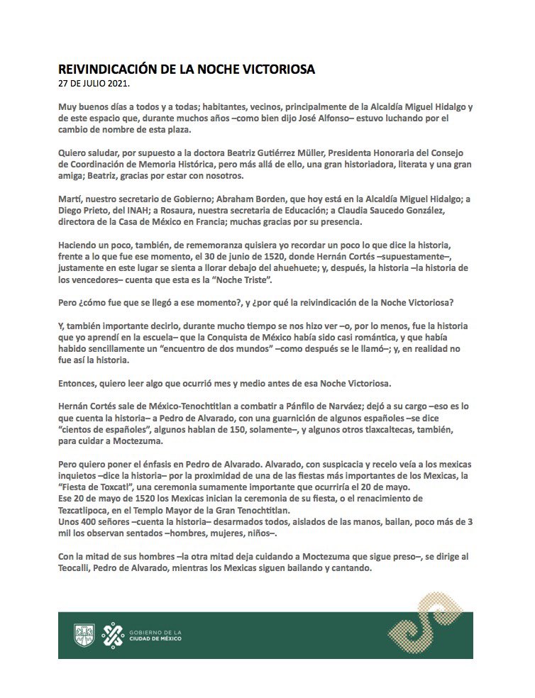 Claudiashein's tweet photo. El rescate de la memoria histórica es fundamental para la transformación de México.

Les comparto mi discurso de esta mañana en el evento 'Reivindicación de la Noche Victoriosa'. https://t.co/l8RES3bfVV