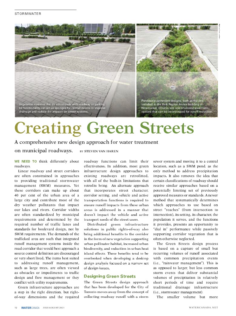 WSPCanada's tweet photo. Read about the revolutionary design approach for water treatment on municipal roadways developed for the @CityOfToronto in 'Creating Green Streets' authored by WSP's Steven van Haren in the July/August issue of @CanadianWater. #WSPProjects #StormWater #WaterTreatment https://t.co/lTjebe5ETF