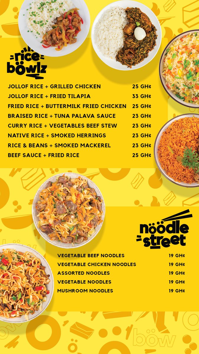 bow_ghana's tweet photo. Our Menu - 1
#BowGhana #Bow #AfricanFoodOnTheGo https://t.co/wqbR7tN0PA