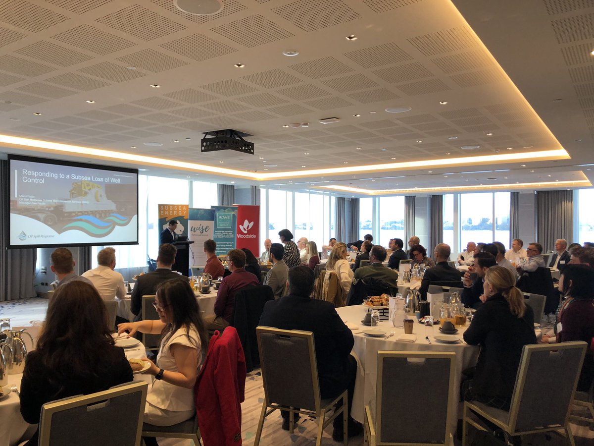 SubseaEnergy's tweet photo. The rain hasn’t stopped us from networking! 

Our networking breakfast at @DoubleTree Perth Waterfront has been a great success this morning with Mario Fazio of @oilspillexperts providing valuable information to our guests this morning! 

#networking #oilandgas #blowoutprevention https://t.co/K2Df3Sagsj