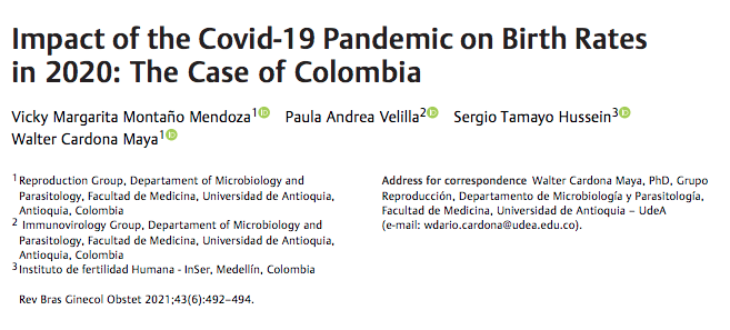 wdcmaya's tweet photo. We have now published our letter at Rev Bras Ginecol Obstet @survivingmoon @UdeA @Medicina_UdeA 

Impact of the #Covid-19 Pandemic on #Birth Rates in 2020: The Case of #Colombia

#fertility #UdeA #InSer

pdf 
⬇️
https://t.co/Cih7pRj3rn https://t.co/sggbLIVPaK