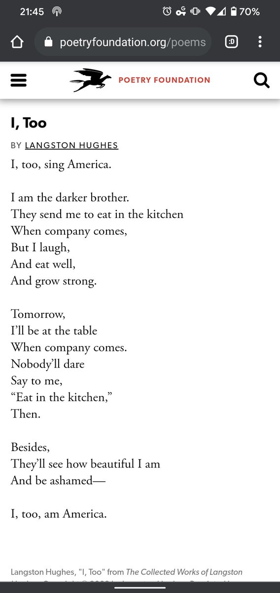 I, Too by Langston Hughes, 1925 
 b.mamund.com/2TJLMJG

#iToo