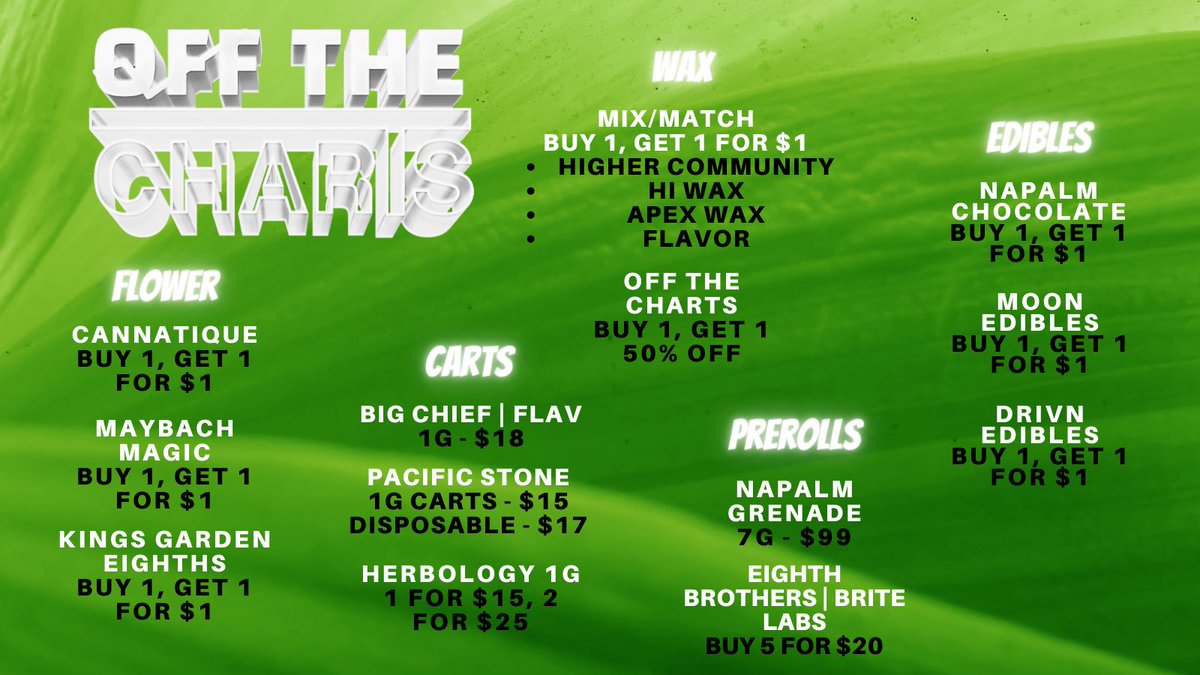 THESE DEALS ARE AVAILABLE THIS WEEK MONDAY-THURSDAY!!!
