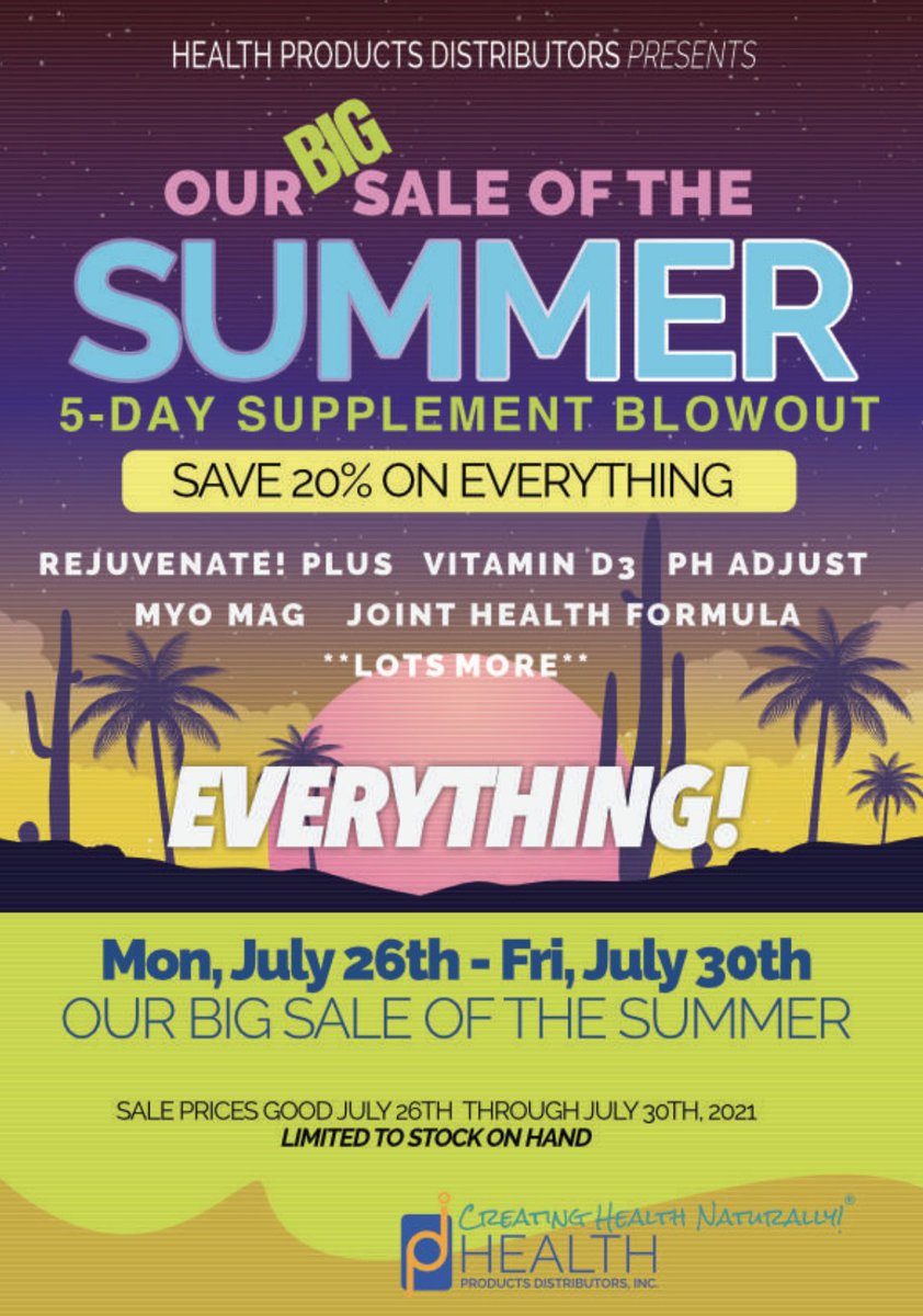 HPDIHealth's tweet photo. BIG SUMMER SALE! - SAVE 20% on all supplements through Friday, July 30. https://t.co/4mlF06RjQl https://t.co/VSVtmDmq6h