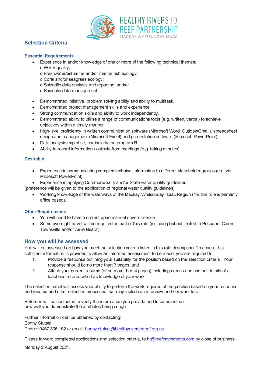 TalenTypes's tweet image. Hey to all aquatic science humans! 
I work for a Partnership between Traditional Owners, gov’t, industry and community to report on waterway health in the MWI Region of the Great Barrier Reef - and we’re hiring a technical officer!

Feel free to reach out with any questions.
