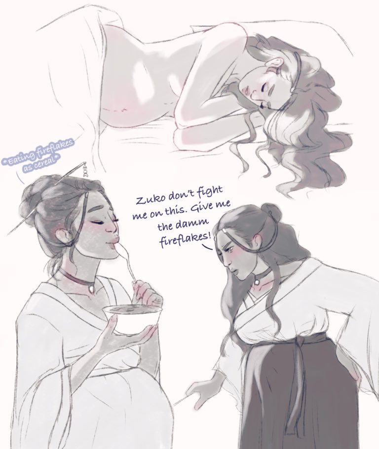 _Blue_Lunar_'s tweet photo. SHUT UPPP IM IN MY FEELS. 

pregnant Katara is so cute I can’t. I loved drawing this. 
She’s craving a lot of spicy food. I guess the little one is a fire bender. 

#zutara #zutaraedit #avatarthelastairbender #avatar #zuko #katara #zutaraweek #mako #korrasami #makorra https://t.co/bzkGwyPwbg