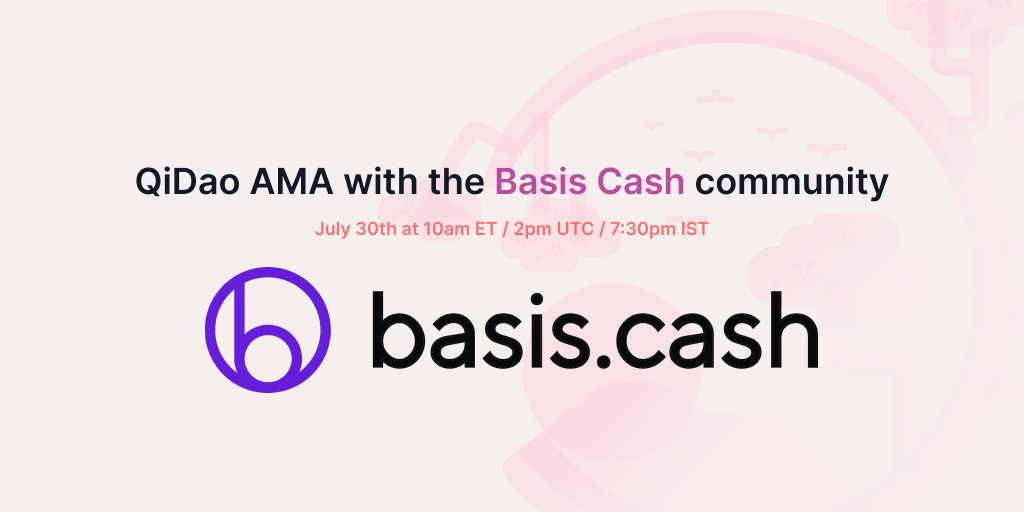 On Friday (7/30), we'll be joining the <a href="/BasisCash/">Basis Cash</a> community for a live AMA!

Drop your questions below in the comments. Top 3 questions with most likes will get $qi rewards!

1st: 50 QI
2nd: 30 QI
3rd: 20 QI

Link: discord.gg/AYV28e4H
