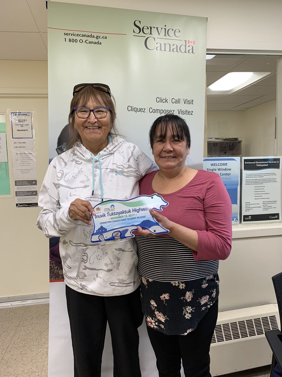 _b_leena's tweet photo. @ServiceCanada_E representative in Tuktoyaktuk #NWT - Arctic Ocean - 
Patricia Voudrach (R) Govt Services Officer proudly serving her community. 
Gloria Allen (L) SCC Team Leader in #Inuvik
#ReachingAllCanadians #GNWTAgreement #WTRegion @WTTLCoP https://t.co/aAxQYIdRqD