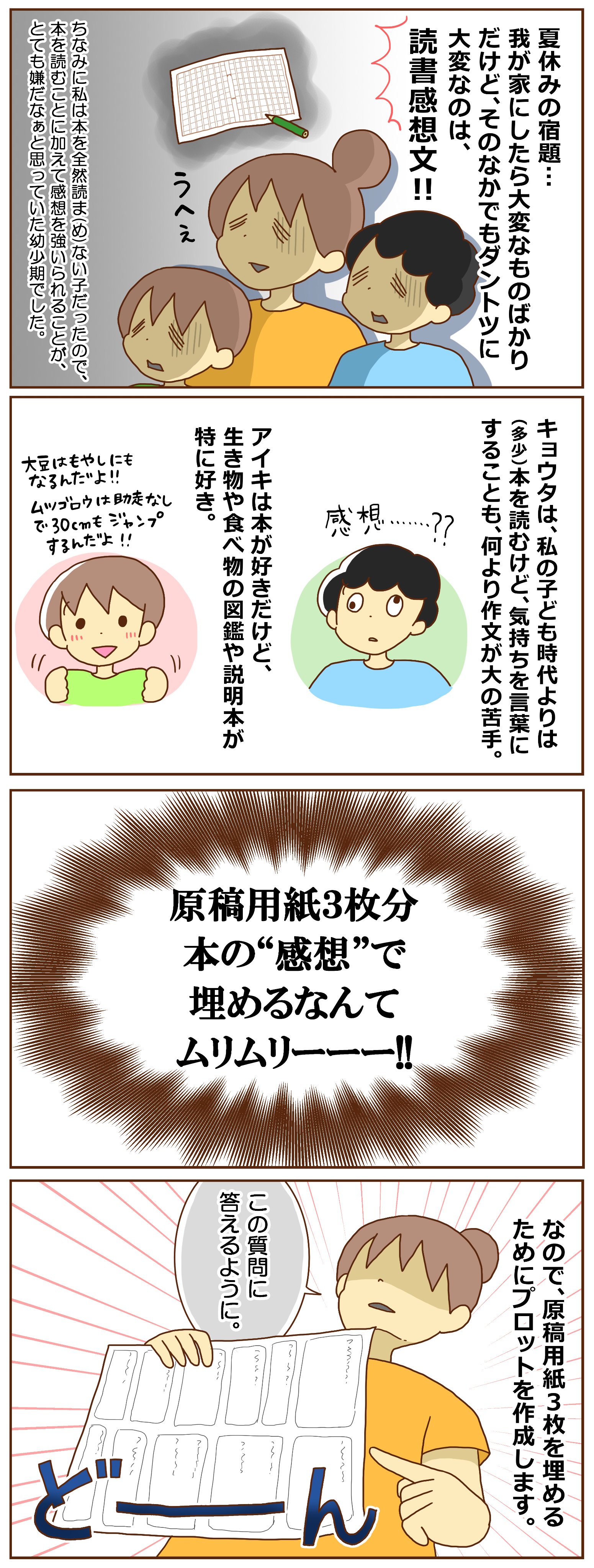 ラム カナ 夏休みの宿題の難関 読書感想文 我が家はほぼ毎年図鑑で書いています プロットができればあとはどうにかなる たぶん 図鑑でどう書くの とご質問いただいたので こちらでも書き方をアップします 夏休み 読書 感想文