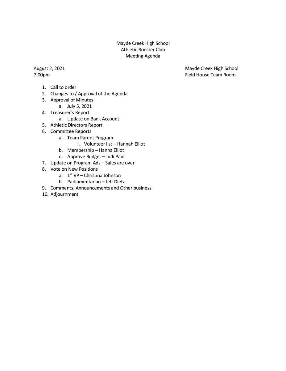 <a href="/MCHSAthleticDep/">MCHS Athletics</a> <a href="/MCHS_Rams/">RamNation</a> The Athletic Booster Club will be having a meeting August 2, 2021 at 7:00 PM in the Team Room at MCHS.  We will be voting on 2 members to join the Board of Directors.  Please make sure your membership form and payment have been turned in to vote.