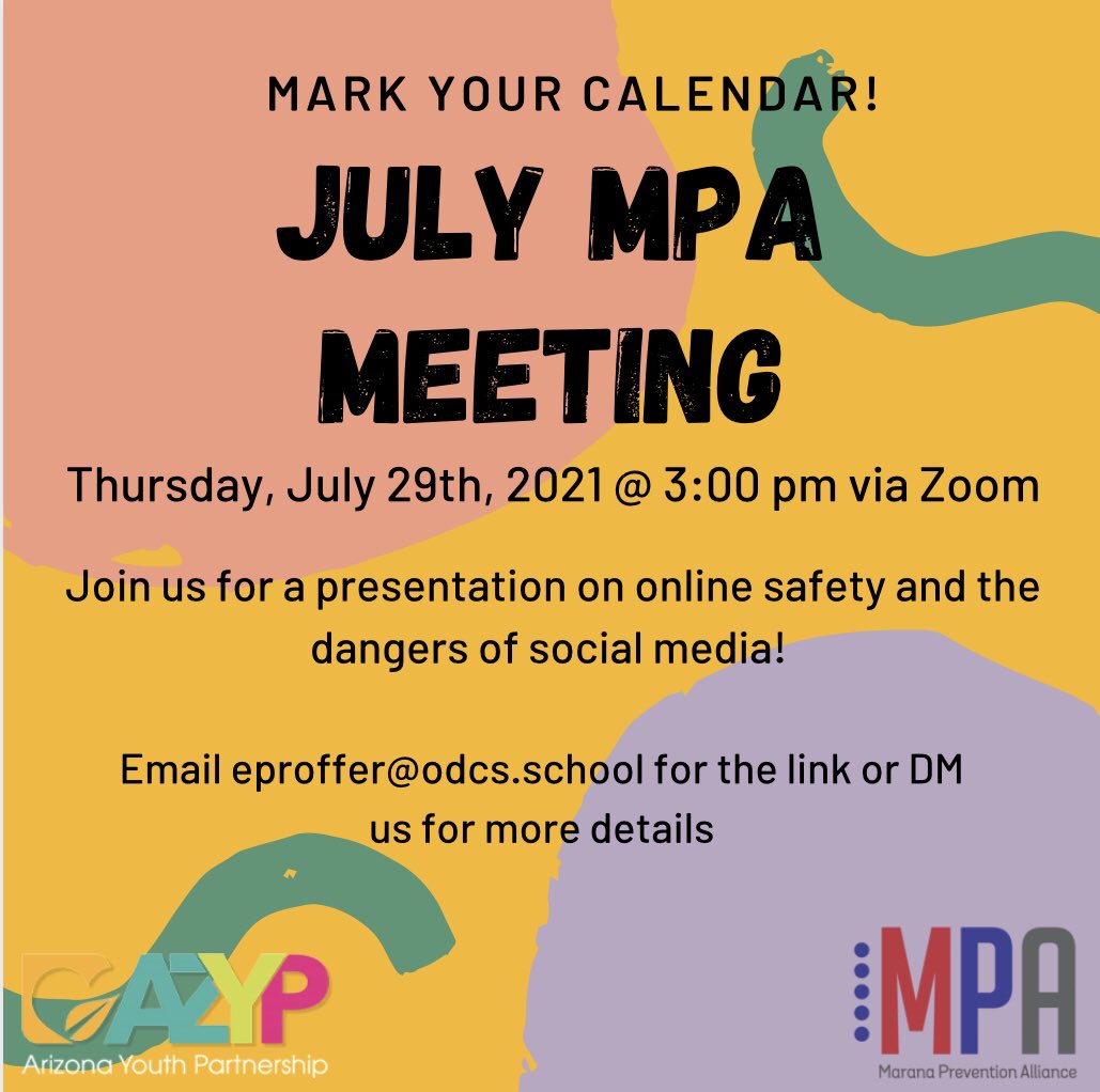 Reminder that our May meeting is this Thursday! We will be having a presentation on social media safety. Message us with any questions or email eproffer@odcs.school for the Zoom link!