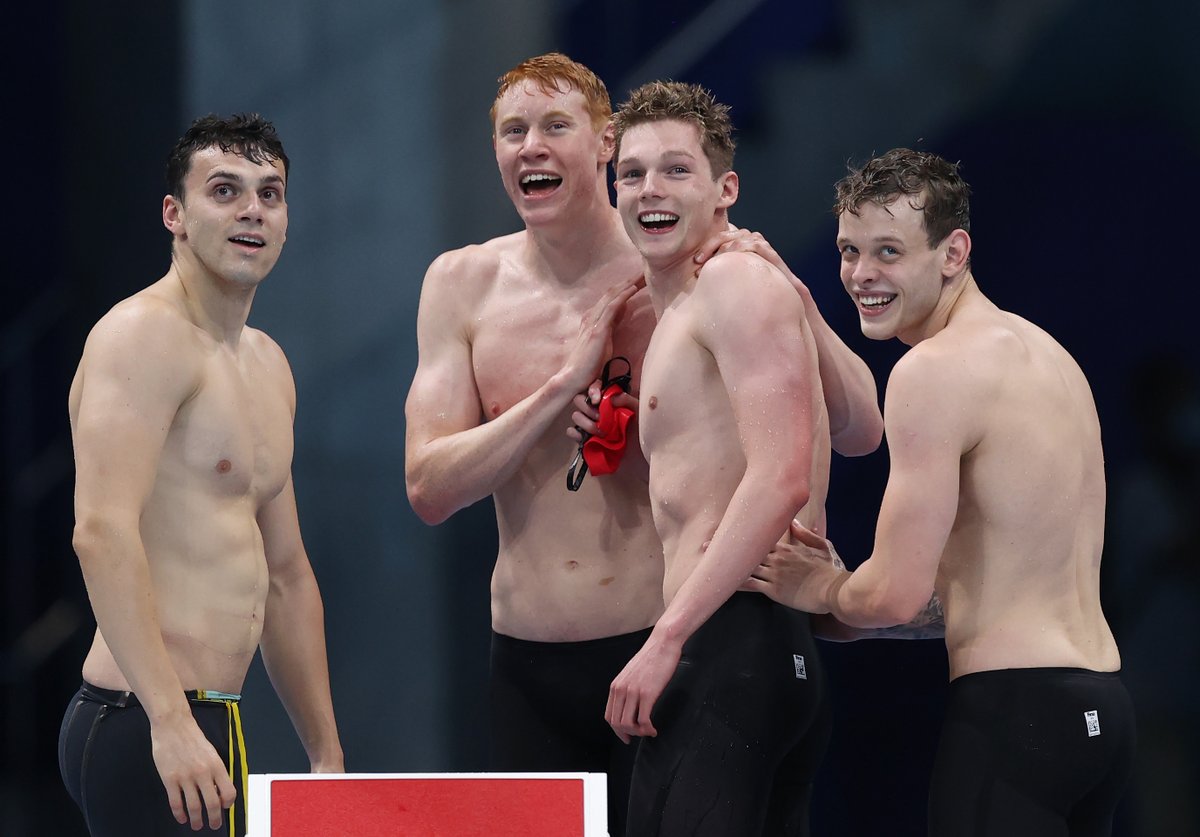 Team GB (@teamgb) on Twitter photo Stunning, stunning swim. π€©
Brilliant gold from <a href="/tomdean00/">Tom Dean</a>, <a href="/Jimbob95goon/">James Guy</a>, <a href="/M4ttRichards/">Matt Richards MBE</a> and <a href="/Dunks_Scott/">Duncan Scott OBE</a> in the 4x200m freestyle relay.
And only 0.03s off the World Record!
#TeamGB Stunning, stunning swim. π€©
Brilliant gold from <a href="/tomdean00/">Tom Dean</a>, <a href="/Jimbob95goon/">James Guy</a>, <a href="/M4ttRichards/">Matt Richards MBE</a> and <a href="/Dunks_Scott/">Duncan Scott OBE</a> in the 4x200m freestyle relay.
And only 0.03s off the World Record!
#TeamGB