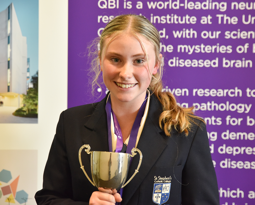 QldBrainInst's tweet photo. Congratulations Caitlin Wadley from St Stephen's Catholic College on winning this yearโs Queensland Final of the Australian Brain Bee Challenge! Marcus Paice (@stjohnsanglican) finished second while Amelia Reynolds (@cairns_sde) claimed third. @AusNeuroSoc #BrainBeeChallenge https://t.co/hjc7hklApo