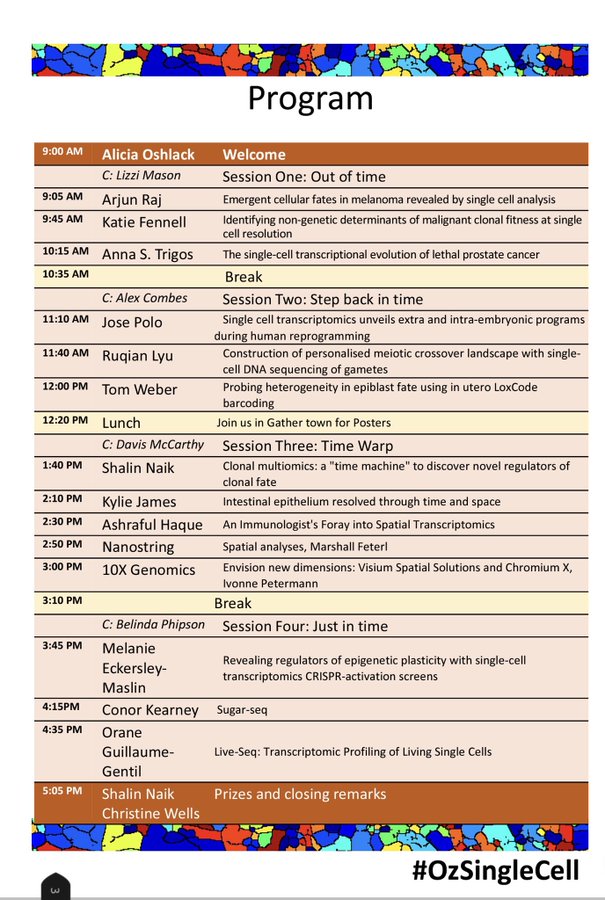 This Friday is our kick off event for #ozSingleCell 2021 - Melbourne Chapter. Unfortunately we have to make this an online only event. Check out the program. Still time to register 
eventbrite.com.au/e/oz-single-ce…