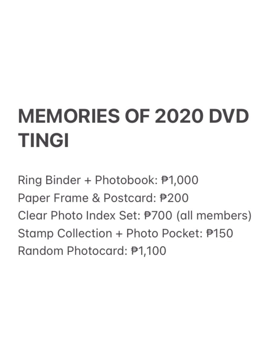 [MEMORIES OF 2020 DVD - TINGI]

AVAILABLE
- Ring Binder + Photobook
- Paper Frame &amp; Postcard
- Clear Photo Index (all members)
- Stamp Collection + Photo Pocket
- Random Photocard

Prices + LSF

DOP: Aug 2
— 60% DP okay, bal Aug 20
MOP: BPI/BDO/GCash/PayMaya

Reply mine + item.