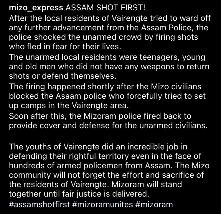 miminarush's tweet photo. hello my fellow kstans and moots. my state is currently being painted as something it is not. the media is biased and is overshadowing the actual truth. i have posted all the info and i need help trending these hashtags. #assamshotfirst #mizoramwantspeace #AssamMizoramBorder https://t.co/0puLtGS6Yw