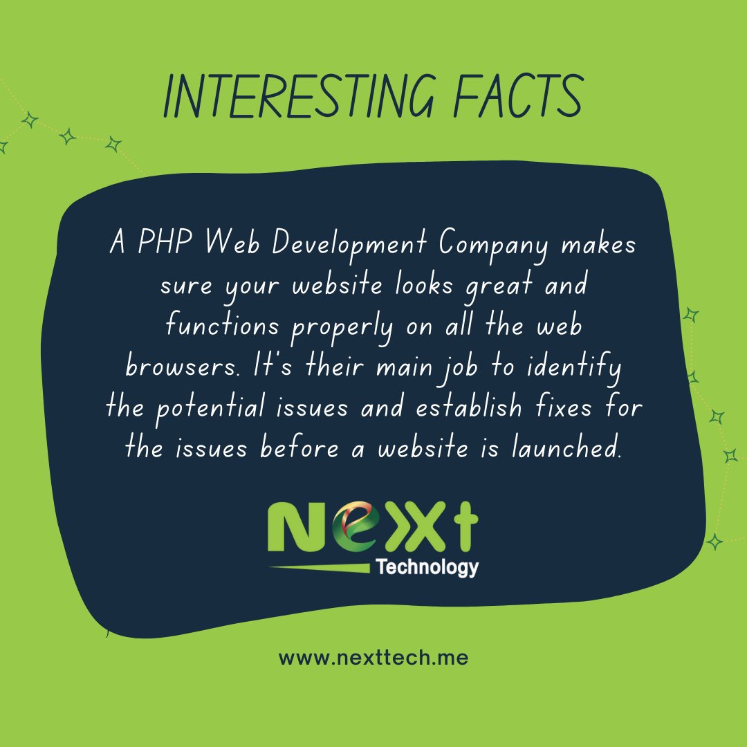 NextTech8's tweet image. Interesting Facts
A #PHP_Web_Development Company makes sure your #website looks great and functions properly on all the web browsers. It’s their main job to identify the potential issues and establish fixes for the issues before a website is launched.
nexttech.me
